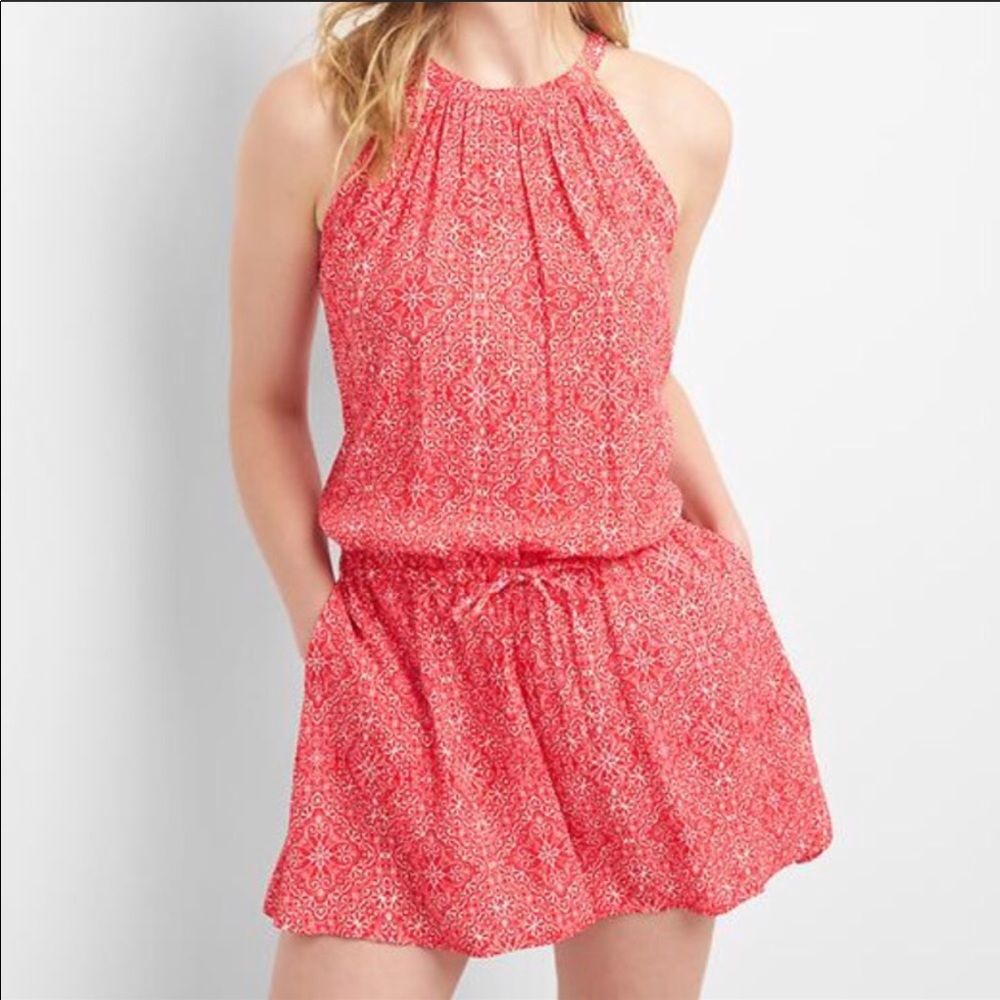GAP red Romper with drawstring tie waist.